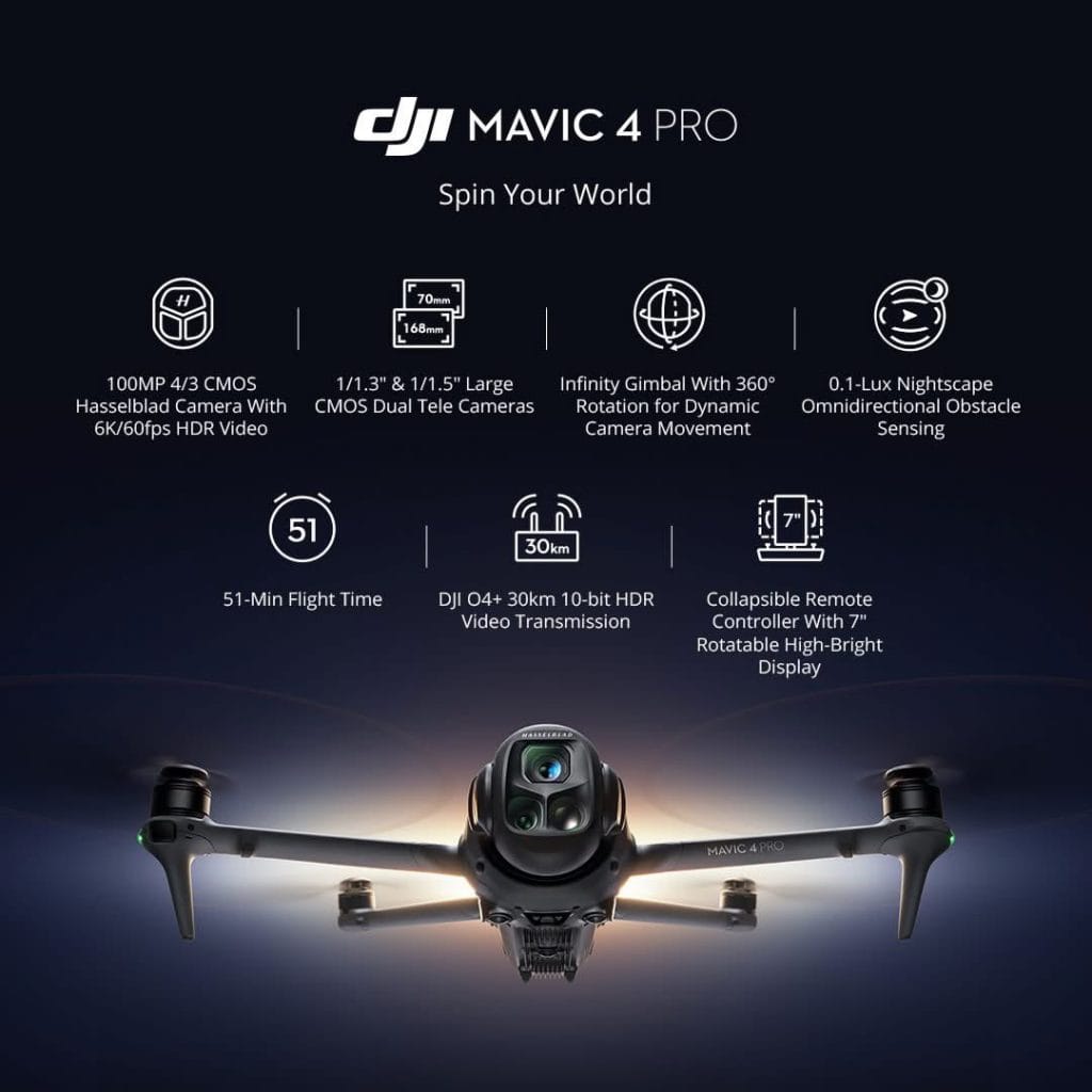 DJI Mavic 4 Pro: الابتكار والتفوق في عالم الطائرات المسيرة 2 DJI Mavic 4 Pro Features and Specs 1024x1024 1