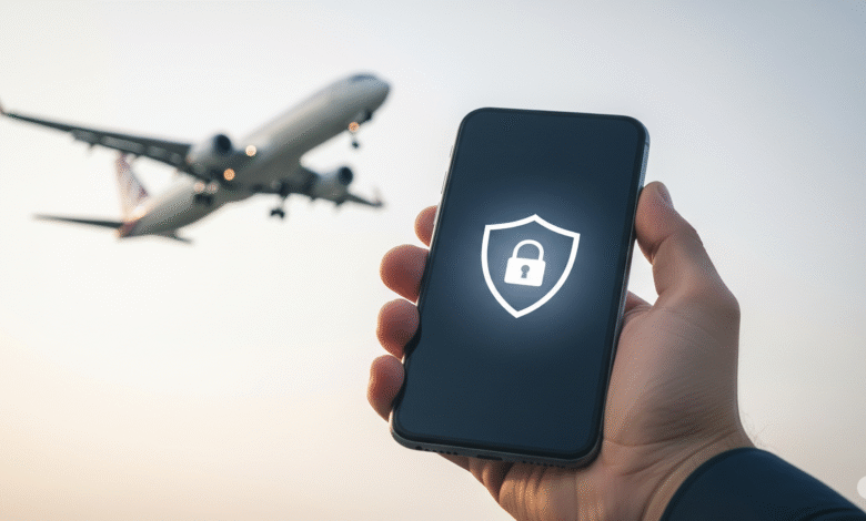 حماية بياناتك الرقمية، سفر ، طائرة، حماية البيانات في السفر