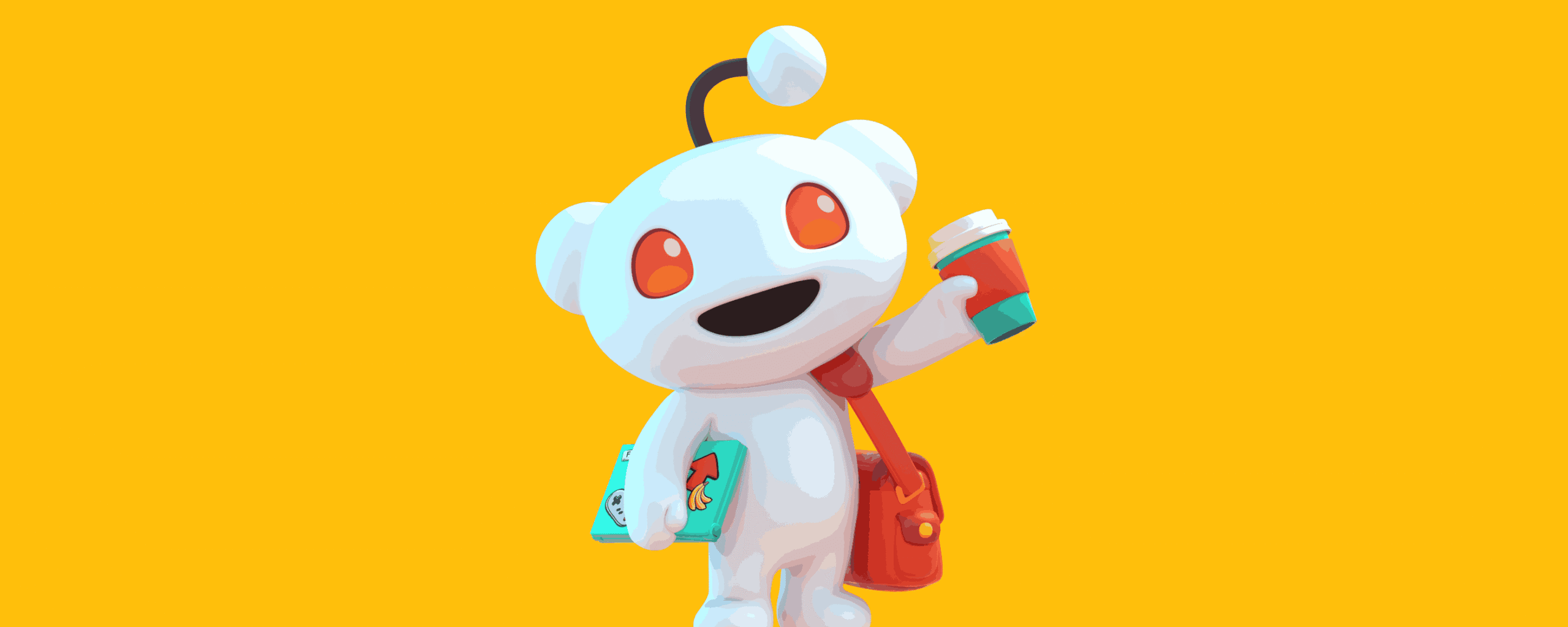 لوجو Reddit على شكل كائن لطيف فوق خلفية لونها برتقالي فاتح
