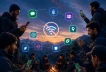 تصميم يظهر مستخدمين لتطبيقات تواصل بدون إنترنت عبر mesh wifi