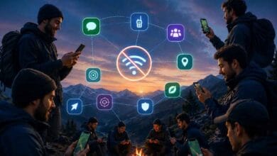 تصميم يظهر مستخدمين لتطبيقات تواصل بدون إنترنت عبر mesh wifi