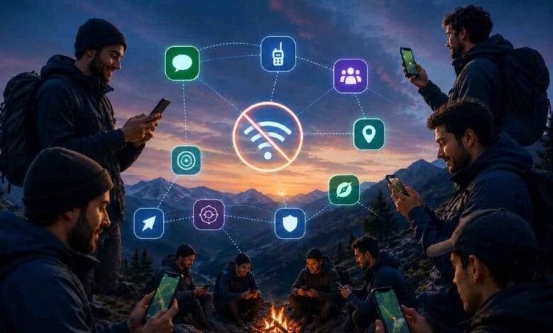 تصميم يظهر مستخدمين لتطبيقات تواصل بدون إنترنت عبر mesh wifi